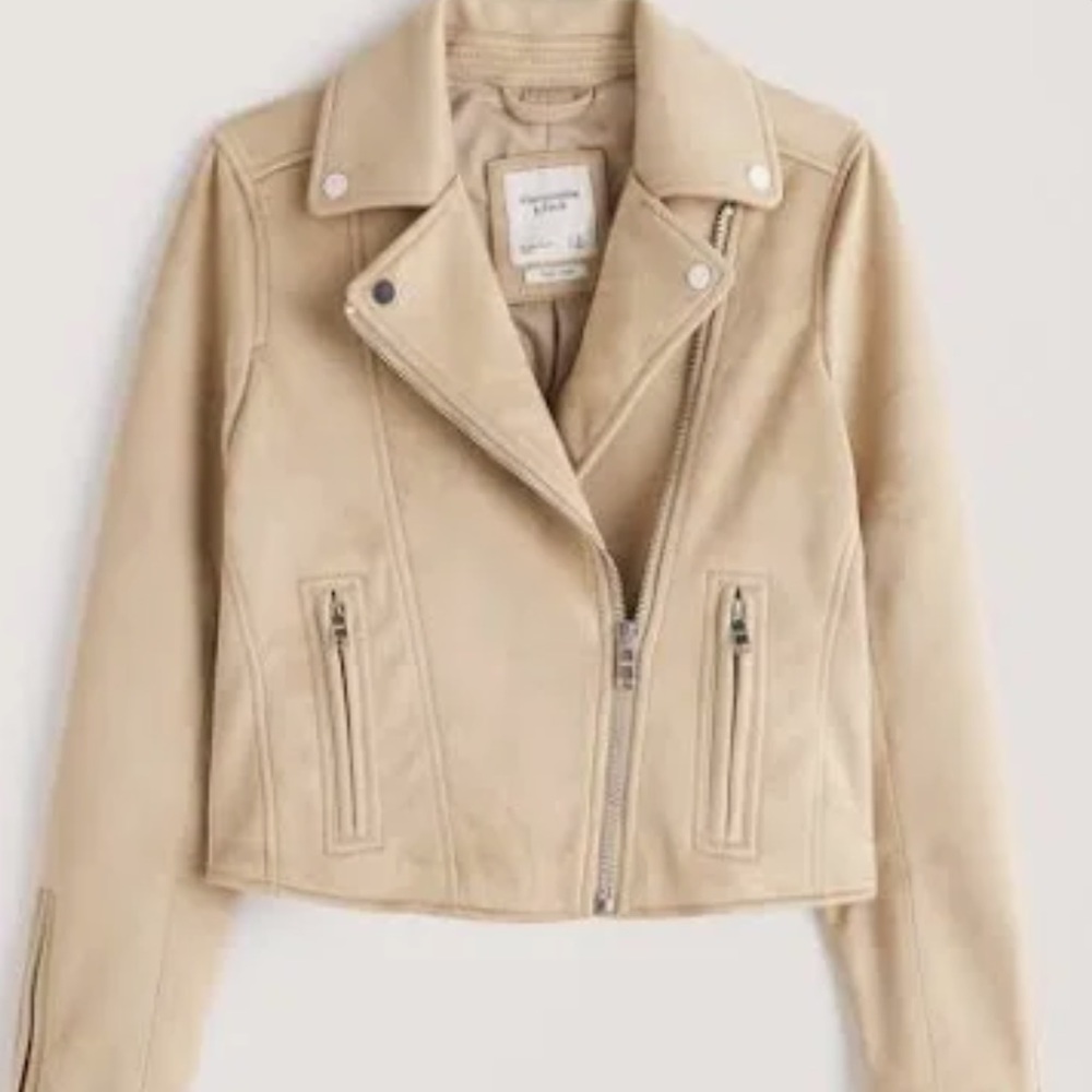 Suede nude blush pink cropped biker jacket